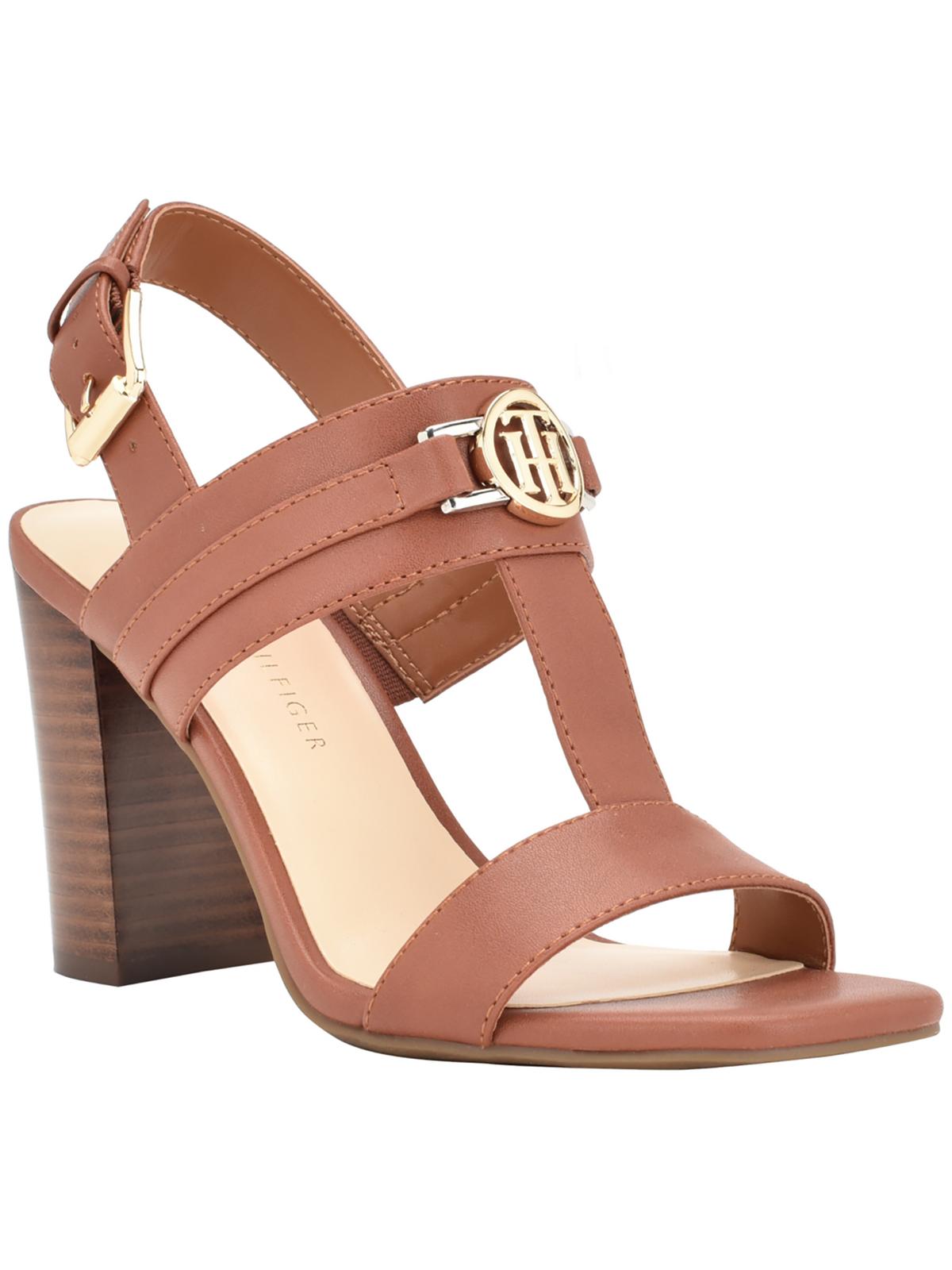 Tommy Hilfiger Womens Garza Faux Leather T-Strap Slingback Sandals